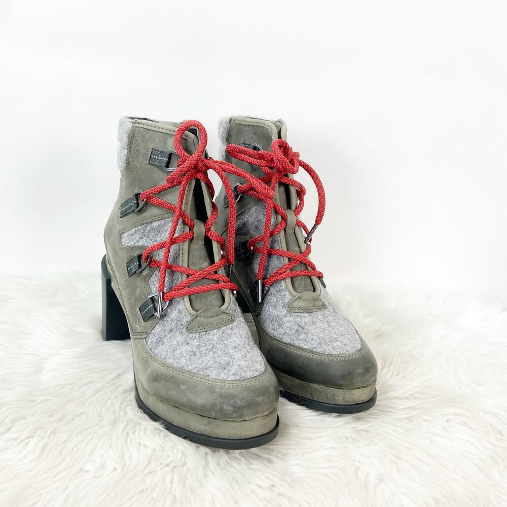 NWOB Sorel US 11 Womens Quarry Grey Blake Lace-Up Block Leather Waterproof Boots - Picture 2 of 11
